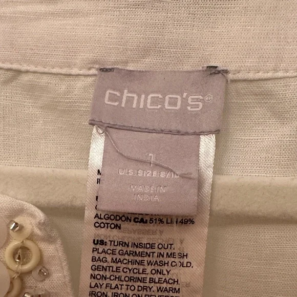 Chico's Ivory Tunic with Taupe and Silver Accents Size 1 - Picture 7 of 12